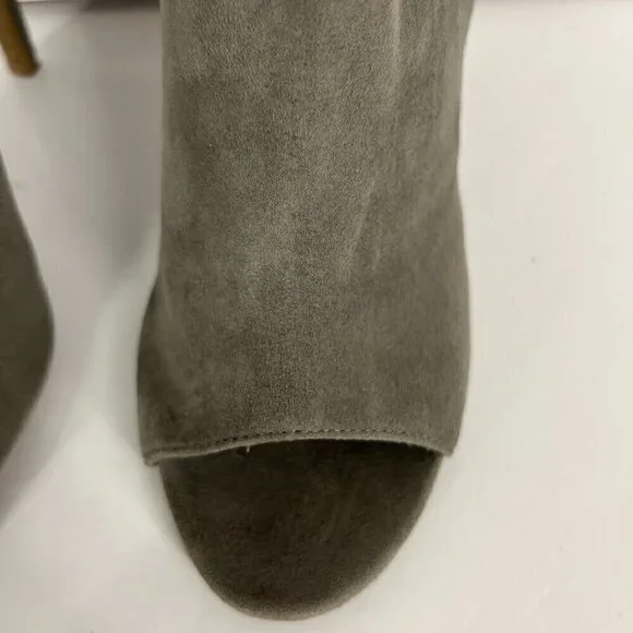 Christian Siriano Taupe / Green Faux Suede Open Toe High Heels Sz 8.5 - Picture 6 of 15